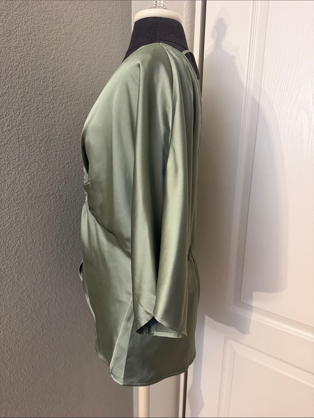 Pleione Satin Twist-Front Blouse - Sage Green Size Large - Picture 4 of 8